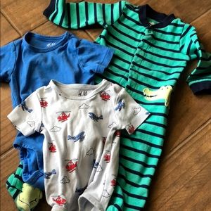 Pjs and 2 onesies
